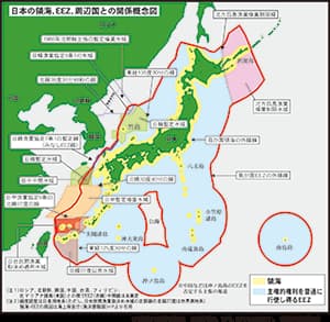 日本の領海、EEZ、周辺国との関係概念図