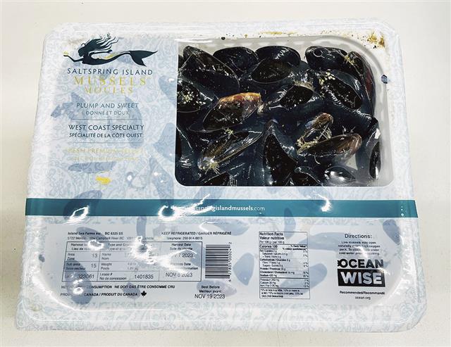 カナダ産活ムール貝。写真は近年、登場したMAP包装スタイル